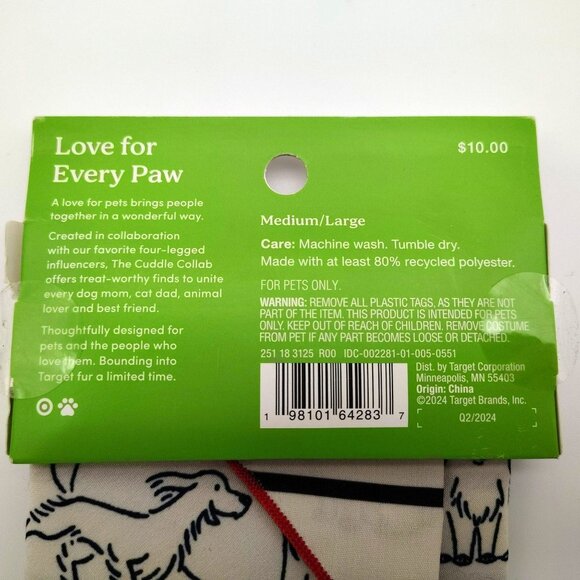 Cuddle Collab Pet Bandana M/L Dog Cat Black White Red Trim Never Worn Animal - Picture 5 of 6